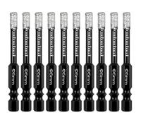 Ujjdwiurgh Ensemble de 10 Forets Diamantés à Sec pour Carrelage, Céramique, Marbre, Pierre et Matériaux Durs - Queue Hexagonale de 3/16 Po - Foret Carottier pour Carrelage - Métal Noir
