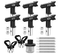 Ujjdwiurgh Ensemble de 15 Embouts de Pulvérisation de Peinture Sans Air, Embouts de Buse Réversibles avec Entretoise, Filtre, Crépine D'Entrée et Protections D'Embout de Buse