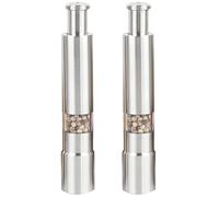 Ujjdwiurgh Ensemble de 2 Moulins à Sel et à Poivre Manuels en Acier Inoxydable, Bouton Poussoir, Broyeur à Pouce pour Poivre Noir, Sel de Mer