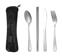 Ujjdwiurgh Ensemble de 4 Pièces Cuillère Fourchette Couteau de Steak en Acier Inoxydable avec Sac Noir