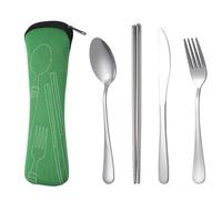 Ujjdwiurgh Ensemble de 4 Ustensiles de Couverts de Voyage en Acier Inoxydable avec Sac de Rangement - Vert