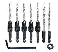 Ujjdwiurgh Ensemble de 5 Forets à en Bois avec 2 Pièces de Rechange pour Contre-Plats Accessoires de Foret Conique pour Percer un Trou Pilote