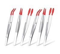 Ujjdwiurgh Ensemble de 6 Pinces à éPiler avec Embouts en Caoutchouc Embouts Recouverts de Caoutchouc PVC Souple Pointe Plate et CourbéE de PréCision Longue Pince à éPiler