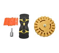 Ujjdwiurgh Ensemble de Dissolvant de DéCalcomanie de Roue de Gomme Autocollant AdhéSif de 4 Pouces et Dissolvant de Vinyle avec Lames de Rasoir en Plastique et Adaptateur de Perceuse