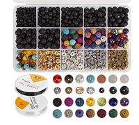 Ujjdwiurgh Ensemble de perles volcaniques en vrac pour fabrication de bijoux, bracelets, colliers, boucles d'oreilles