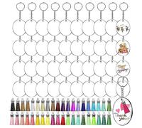 Ujjdwiurgh Ensemble de Porte-Clés Transparents en Acrylique, Porte-Clés, Pendentifs Vierges en Acrylique Transparent, Blancs Ronds en Acrylique Clair avec Glands, Porte-Clés, Anneaux Ouverts