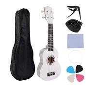 Ujjdwiurgh Ensemble de Ukulélé de 21 Pouces pour Débutants, Petite Guitare à 4 Cordes, Ukulélé en Tilleul avec Clip de Sac de Transport et 4 Médiators, Blanc