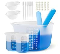 Ujjdwiurgh Ensemble D'Outils de Mesure en Résine de Silicone - Tasses Mesure Réutilisables de 600ml et 100ml, Bâtons de Mélange en Silicone, Pipettes Durables