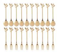 Ujjdwiurgh Ensemble Fourchettes à CuillèRe à Dessert, 20 PièCes Fourchette à Gâteau 4,7 Pouces, CuillèRe à Café, CréAtif ou Fourchette à Fruits à Feuilles, (10 CuillèRes+10 Fourchettes)