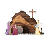 Ujjdwiurgh Ensembles de Décorations de Pâques en Deux Pièces, Scène de la Résurrection avec Ornements comme Indiqué, Mangeoire en Bois, Crèche, Ensemble de Natalité, Artisanat de la Résurrection