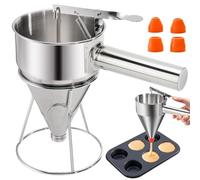 Ujjdwiurgh Entonnoir Distributeur de gâteau avec support et poignée à presser en acier inoxydable Distributeur de pâte à crêpes pour cupcakes