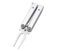 Ujjdwiurgh Fourches de golf pliables en alliage - Outil de réparation en forme de papillon - Avec décapsuleur - Cadeau de golf pour parcours - Argenté