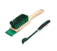 Ujjdwiurgh Grattoir de pont de tondeuse ergonomique, grattoir à long manche et brosse à poils rigides, outil de nettoyage pour le jardinage