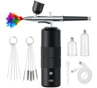 Ujjdwiurgh Kit Aérographe avec Compresseur, Ensemble D'Aérographe avec Buse de 0,3 Mm, Aérographe pour Ongles, Maquillage, Noir