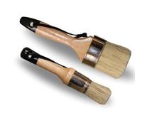 Ujjdwiurgh Kit de 2 pinceaux de peinture à la craie et à la cire - 1 pinceau rond pour meubles - 1 peinture ovale à la craie - Kit de pinceaux à poils