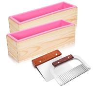 Ujjdwiurgh Kit de 4 Moules à Savon Rectangulaires avec Emporte-Pièces - Moule à Savon en Silicone Flexible de 1,2 L avec Boîte en Bois
