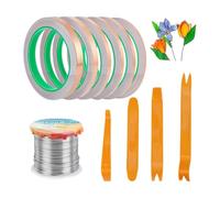 Ujjdwiurgh Kit de 6 tailles de rubans adhésifs en feuille de cuivre, 1 rouleau de soudure pour vitrail, 4 grattoirs en plastique pour taches et bricolage