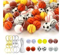 Ujjdwiurgh Kit de 60 perles de sport en silicone de 15 mm avec ficelle pour fabrication de bijoux, colliers, bracelets, loisirs créatifs