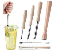Ujjdwiurgh Kit de fabrication de boissons réutilisables pour limonade - 6 pièces - 3 tailles - Perforatrice de paille en bois pour les stands de jus de fruits et fêtes