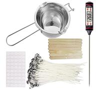 Ujjdwiurgh Kit de fabrication de bougies, pot de fusion de bougie, mèches de bougie, autocollants de mèche, support de mèche, thermomètre et bâtons mélangeurs
