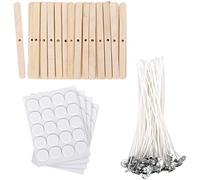 Ujjdwiurgh Kit de fabrication de bougies, supports de mèche de bougie en bois, autocollant de mèche de bougie, outil de centrage de mèches de bougie pour bougies artisanales