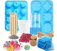 Ujjdwiurgh Kit de fabrication de savon à faire soi-même : moule à savon, tasse à mesurer, bâton mélangeur, sac en organza, fleurs séchées (bleu)