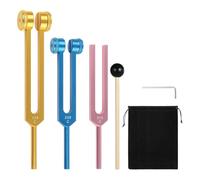 Ujjdwiurgh Kit de Fourche de Réglage en Aluminium (128 Hz, 256Hz, 512 Hz) 3 PCS avec Marteau pour le Chakra pour la Guérison, la Thérapie Sonore, le Soulagement Du Stress