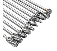 Ujjdwiurgh Kit de Fraises en Carbure de 6 Pouces 10PCS Double Cut Tungstène 3mm (1/8Inch) Shank Carbide Rotary Burr Rotatives Burs Bit Extended Double Stripe Set Kit