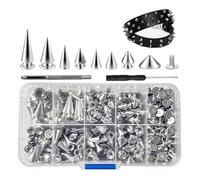 Ujjdwiurgh Kit de pointes et clous punk - 354 pièces - Pointes d'arbre en métal, 8 tailles de pointes coniques pour maroquinerie, vêtements punk, bricolage