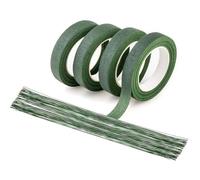 Ujjdwiurgh Kit de ruban adhésif floral et fil de fer, comprend 4 rouleaux de ruban adhésif et 40 fils de tige de fleur pour emballage de bouquet