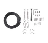 Ujjdwiurgh Kit de Suspension pour Guirlande Lumineuse D'Extérieur, Câble de Suspension en Acier Inoxydable (304) de 200 Pieds, Revêtement en Vinyle Noir, Boucle Pivotante