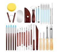 Ujjdwiurgh Kit D'Outils de Sculpture sur Argile 32 Pièces avec Manche en Bois Rouge, Coupe-Trou Rond en Argile, Artisanat de Poterie