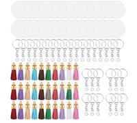 Ujjdwiurgh Kit Transparent 120 PièCes pour Porte-CléS en Cercle Acrylique pour Projet de Vinyle, Y Compris Les éBauches de Disque Acrylique, Glands, Doré