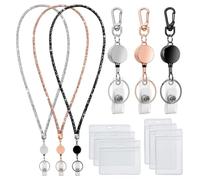 Ujjdwiurgh Lanières pour Badges D'Identification 9 en 3, Ensemble de Lanières pour Badges Scintillants avec Porte-Badge D'Identité, Cordons Rétractables en Cristal pour Professeur