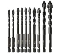 Ujjdwiurgh Lot de 10 forets multifonctions pour carrelage en céramique avec poignée hexagonale Noir