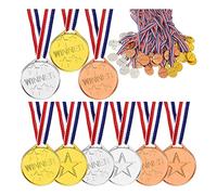 Ujjdwiurgh Lot de 100 médailles de gagnant en plastique pour enfants, médailles de vainqueur dorées, argentées, bronzes, pour fêtes, jeux, sports