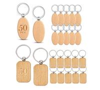 Ujjdwiurgh Lot de 100 porte-clés vierges en bois brut pour loisirs créatifs (ovale + rectangle)