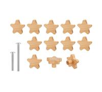 Ujjdwiurgh Lot de 12 boutons de tiroir en bois en forme d'étoile avec 24 vis pour armoire, meubles, faciles à installer et à utiliser