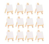 Ujjdwiurgh Lot de 12 mini chevalets d'artistes + mini toile de 7,6 x 7,6 cm pour peinture à faire soi-même, dessin, petit chevalet de table pour l'école