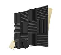 Ujjdwiurgh Lot de 12 panneaux acoustiques autocollants en mousse insonorisants pour studio musical, salle de jeux, chambre à coucher (noir) 2,5 x 30,5 x 30,5 cm