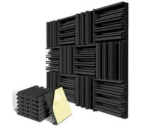 Ujjdwiurgh Lot de 12 Panneaux de Mousse Insonorisants Auto-Adhésifs 12x12x2 Pouces Panneaux D'Insonorisation Murale en Mousse Acoustique Noir