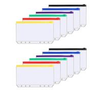 Ujjdwiurgh Lot de 12 pochettes A6 à 6 trous étanches en PVC avec fermeture éclair pour cahier, planificateur, classeurs de voyage