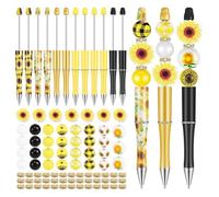 Ujjdwiurgh Lot de 12 stylos à perles en plastique assortis - Perles en bois - Perles d'espacement - Perles rondes - Stylo à bille à encre noire