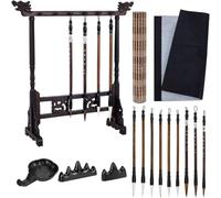 Ujjdwiurgh Lot de 15 pinceaux de calligraphie chinoise avec chiffon d'écriture et support enroulable pour aquarelle