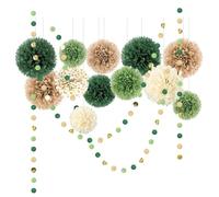 Ujjdwiurgh Lot de 15 pompons en papier de soie vert pour décoration de mariage, fête, guirlande à pompons et toile de fond à suspendre