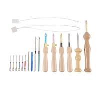 Ujjdwiurgh Lot de 17 aiguilles de poinçonnage réglables avec manche en bois et stylo à broder