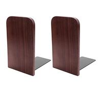 Ujjdwiurgh Lot de 2 serre-livres en bois avec base en métal - Support robuste en noyer noir avec points antidérapants pour bureau ou étagères