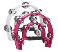 Ujjdwiurgh Lot de 2 Tambourins à Double RangéE de 10 Pouces pour Adulte, Tambourin Musical Demi-Lune 20 Jingles en MéTal Tambour à Percussion Portatif