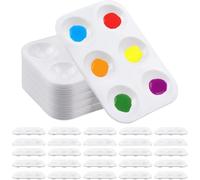 Ujjdwiurgh Lot de 25 palettes de peinture en plastique avec 6 plateaux rectangulaires blancs pour loisirs créatifs et art, peinture, fête, aquarelle
