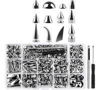 Ujjdwiurgh Lot de 270 Pointes et Goujons, Rivets à Pointes Punk de Forme Mixte, Goujons MéTalliques à CôNe Vissé avec Outil D'Installation pour L'Artisanat du Cuir